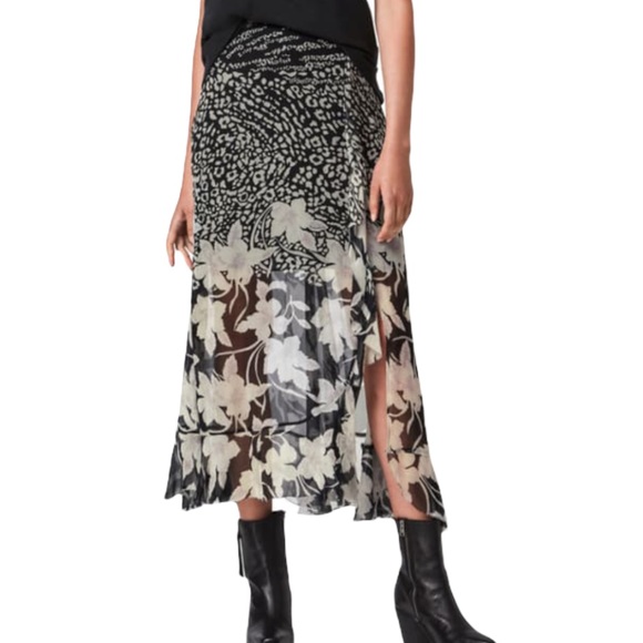 All Saints Dresses & Skirts - ALLSAINTS Mena Tempo Floral Chiffon Layered Ruffle Midi Skirt 10 NWT